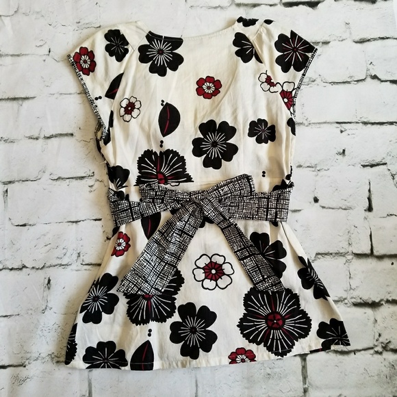 Tie-waisted Mixed Print Top, Sz XS, 100% Cotton - Picture 6 of 7